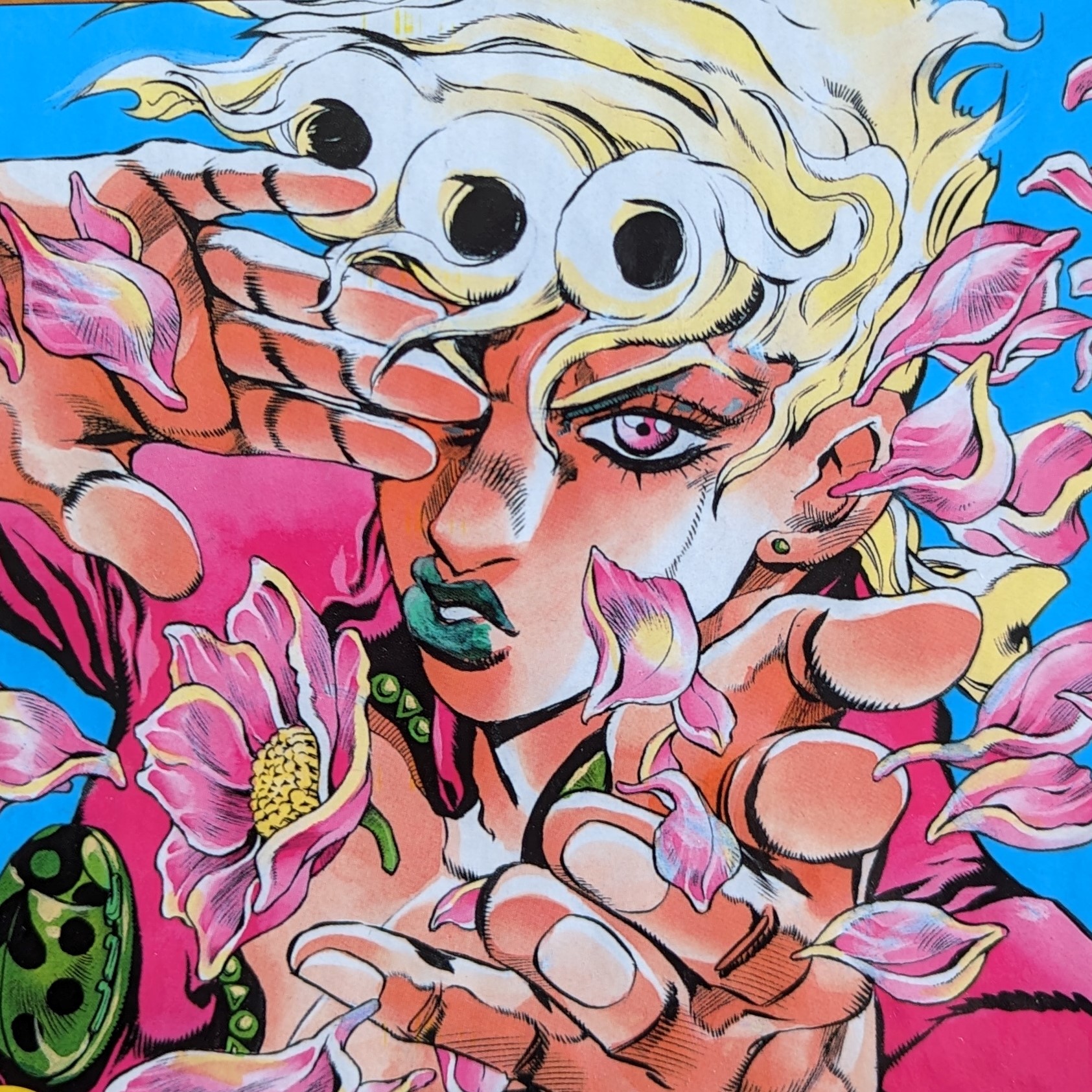 JoJo's Bizarre Adventure protagonist Giorno Giovanna with flower petals around